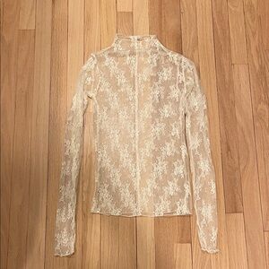 Free People Ivory Sheer Floral Lace Long Sleeve Top size S